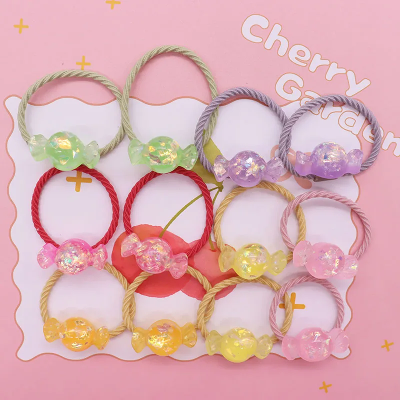

2Pcs/Set Colorful Candy Resin Kid Headband Baby Ponytail Holder Scrunchie Children's Rubber Bands Girls Items Halloween Gift