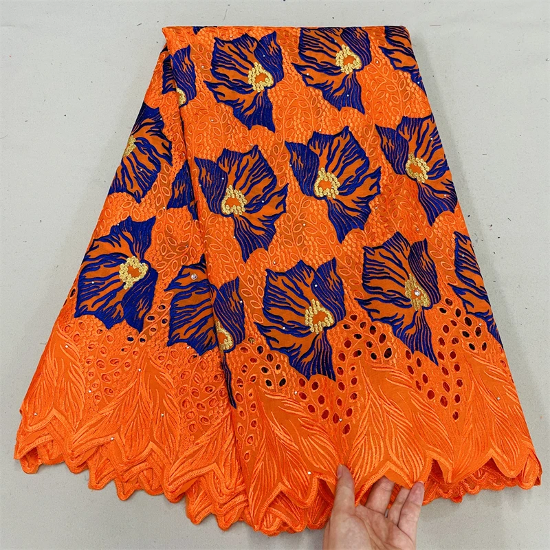 

5 Yards/Lot Latest Nigeria Swiss Lace High Quality Orange Swiss Voile Laces Switzerland Cotton African Dry Lace Fabric For Cloth