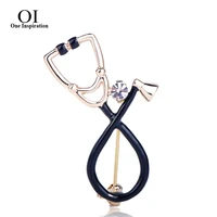 oi new arrival black enamel stethoscope shape brooch shiny crystal pins accessories for nurse gifts clothes brooches pin jewelry