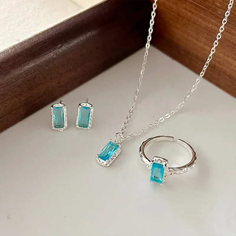 Элегантное голубое небольшое квадратное ожерелье в Корейском стиле модный