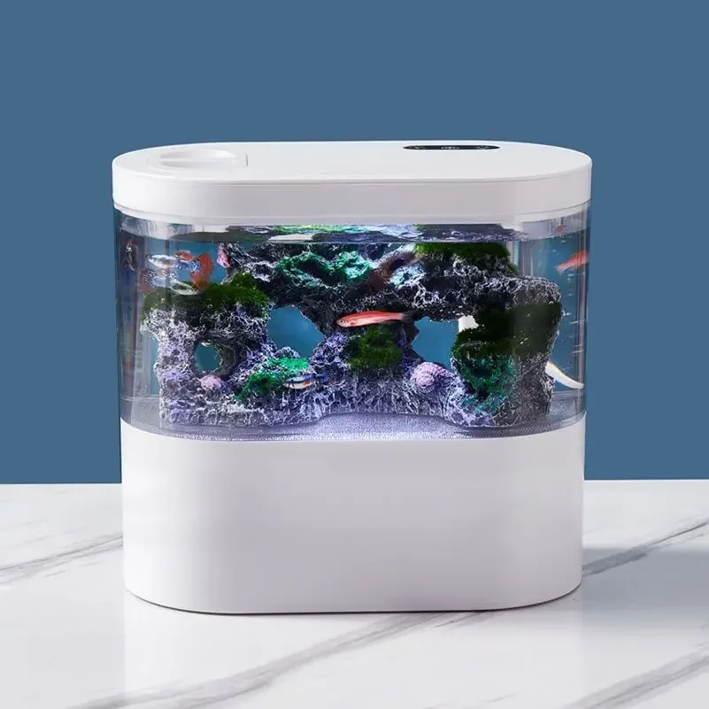 Фото USB-аквариум для рабочего стола с встроенной помпой, LED-подсветкой и фильтром, с функцией самоводообращения, для золотых рыбок №1