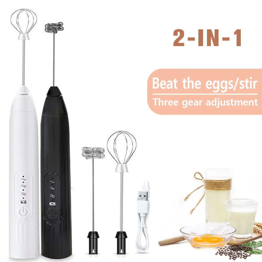 

Wireless Electric Milk Frother Coffee Beverage Frother USB 3 in 1 Portable Rechargeable Handheld Frother High Speed Egg Beater