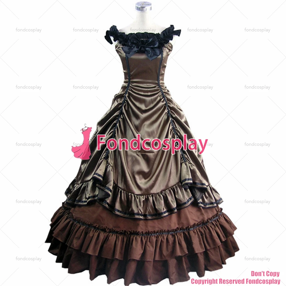 

fondcosplay Gothic Lolita Punk Medieval Gown Brown Long Evening satin Dress skirt cosplay costume CD/TV[CK1420]