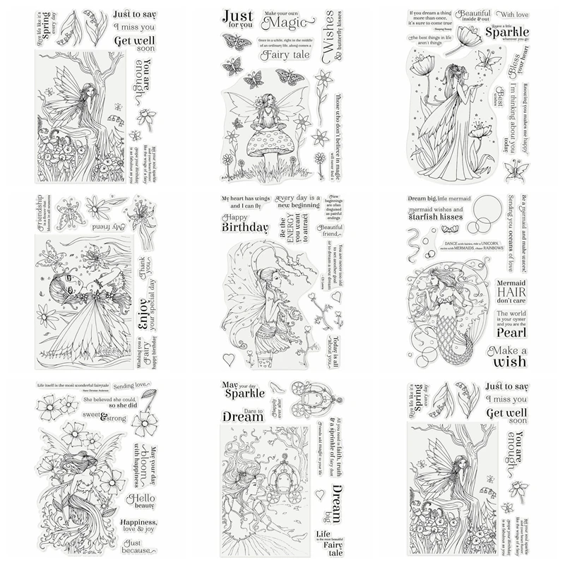 

6x8 дюймов Феи прозрачные штампы принцесса бабочка штемпель Русалка Сделай Сам Скрапбукинг ремесла силиконовые уплотнения альбом для украш...