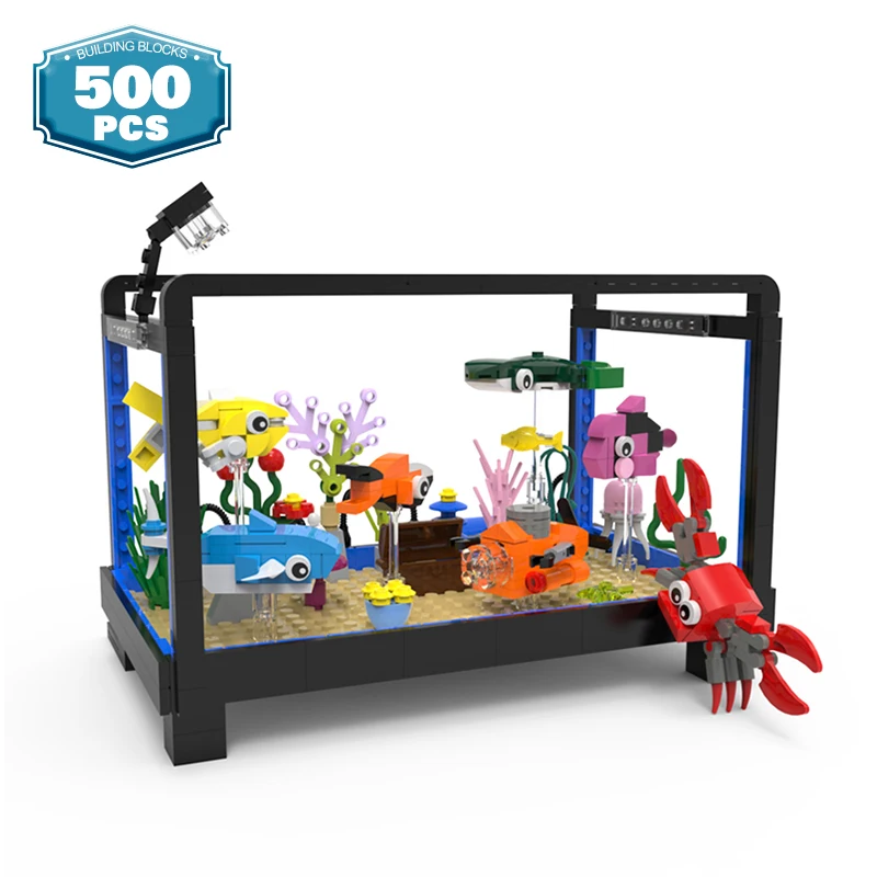 

MOC LED Light Set Fish Tank Turtle Pet Building Blocks Sea Animals Crab Turtle Brick DIY Assembly Model Decorations Toys for Kid