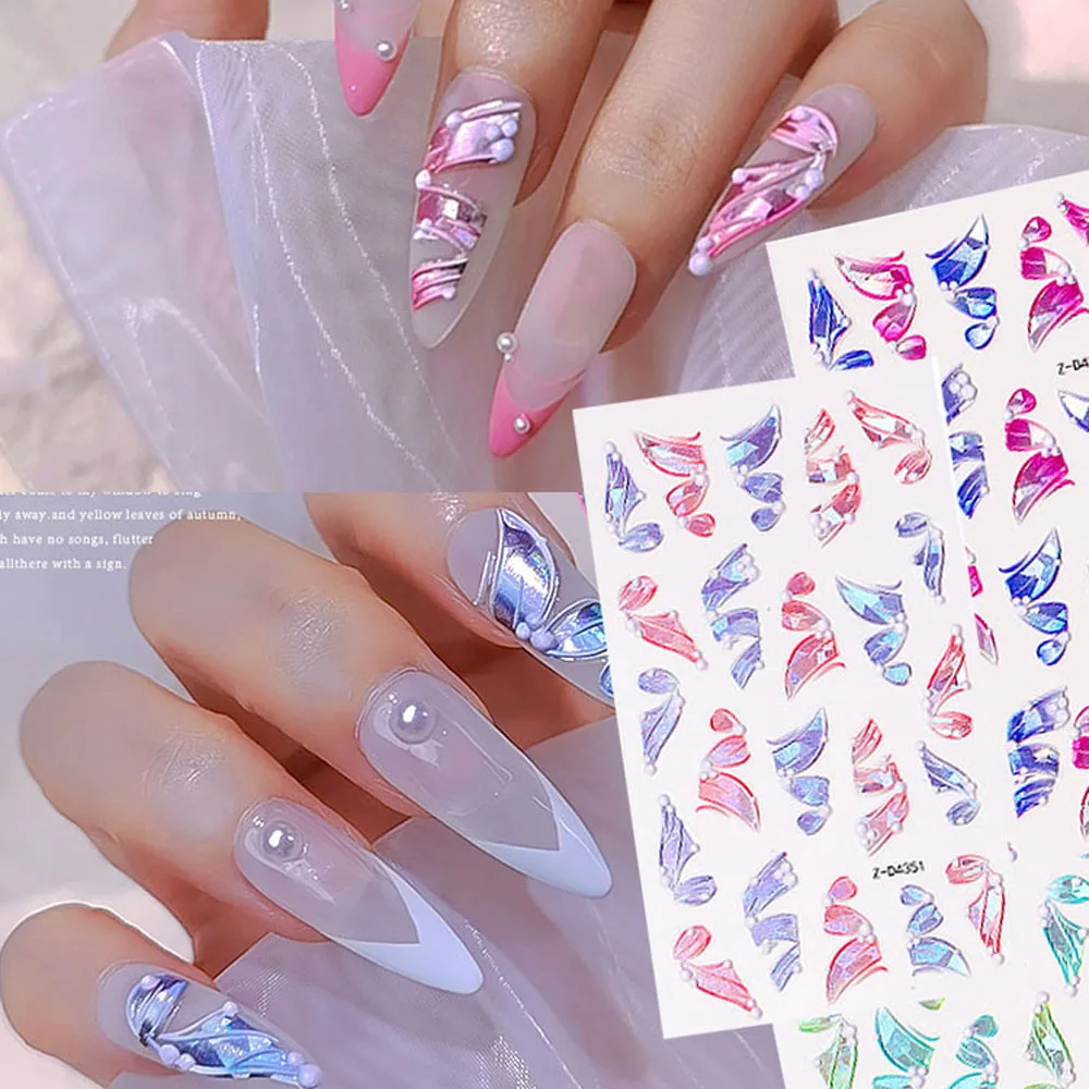 

1Pcs Fairy Ribbon Nail Art Sticker Korean Embossed Lace Self-adhesive Decal Parts 5D Ballet Glitter Slider Manicure Decorations