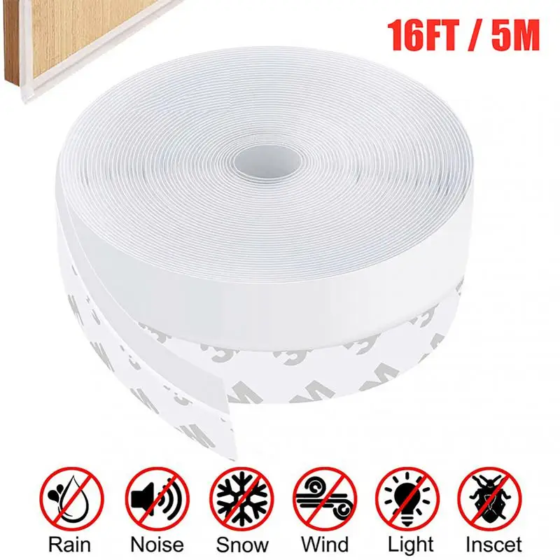 

16FT 5M Door Seal Strip Window Rubber Seal Weatherstrip Windproof Stripping Adhesive Silicone Window Bottom Stopper Sealing Tape