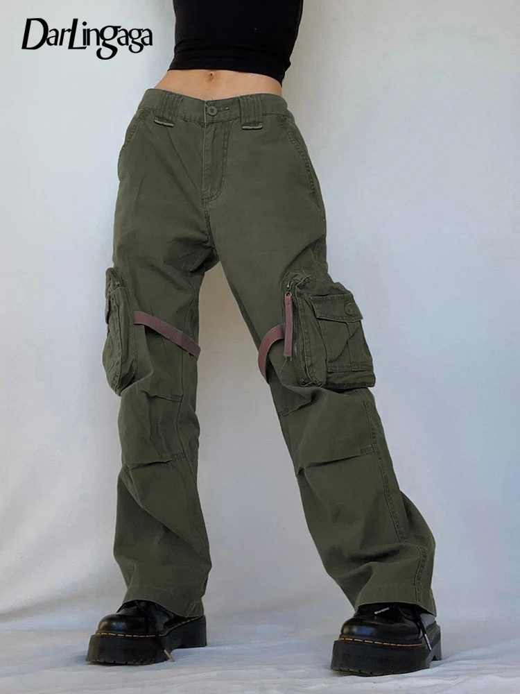 

Женские винтажные джинсы с карманами и лентами, Y2K