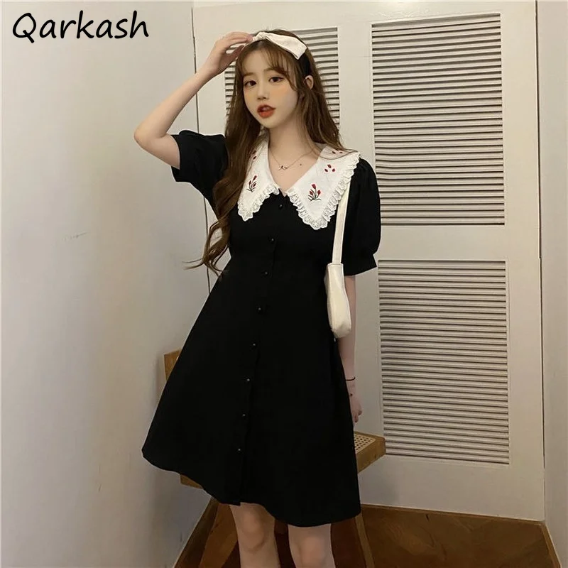 

Peter Pan Collar Dresses Women Lace Sweet Preppy Cute Elegant Summer Clothes Harajuku Vintage Fashion Korean Casual Design New