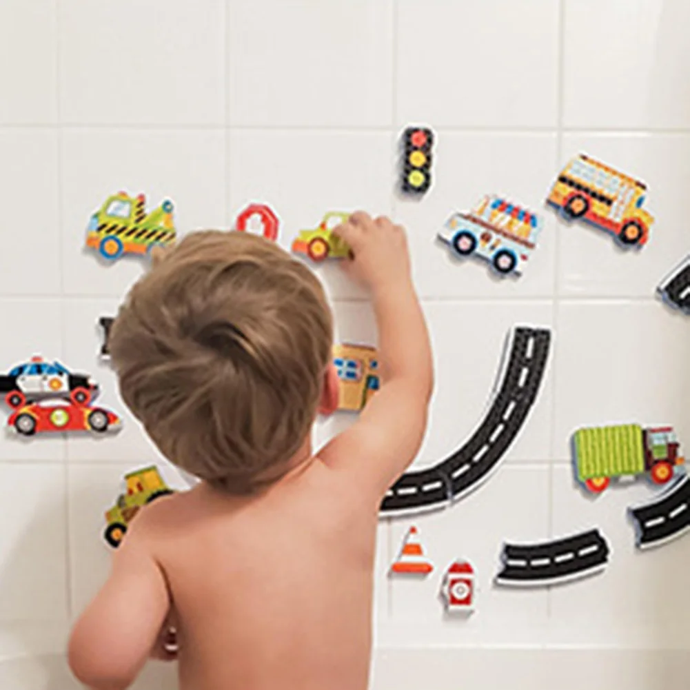 

Baby toys flexible Road Track Car Stick Bath Toy Kids Bathroom Bathtub Soft EVA Paste Early Education DIY Sticker Puzzles Toys