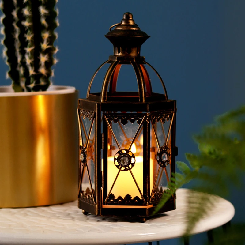 

Европейский стиль, старинный стеклянный фонарь, кованый железный ветрозащитный канделябр, Свадебные Рождественские трафареты