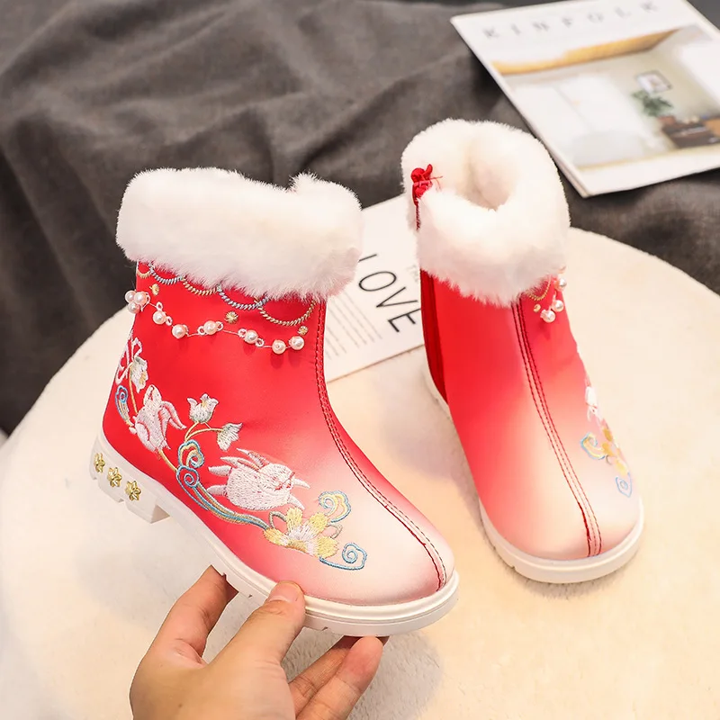 2024 новые зимние сапоги с вышивкой для девочек детские ботинки Hanfu в древнем стиле