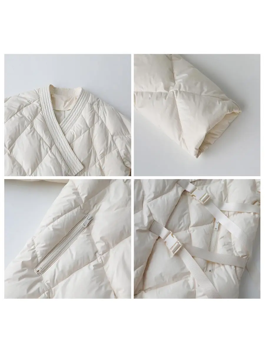 Autumn and winter new cool wind slant placket loose light white duck down down jacket women