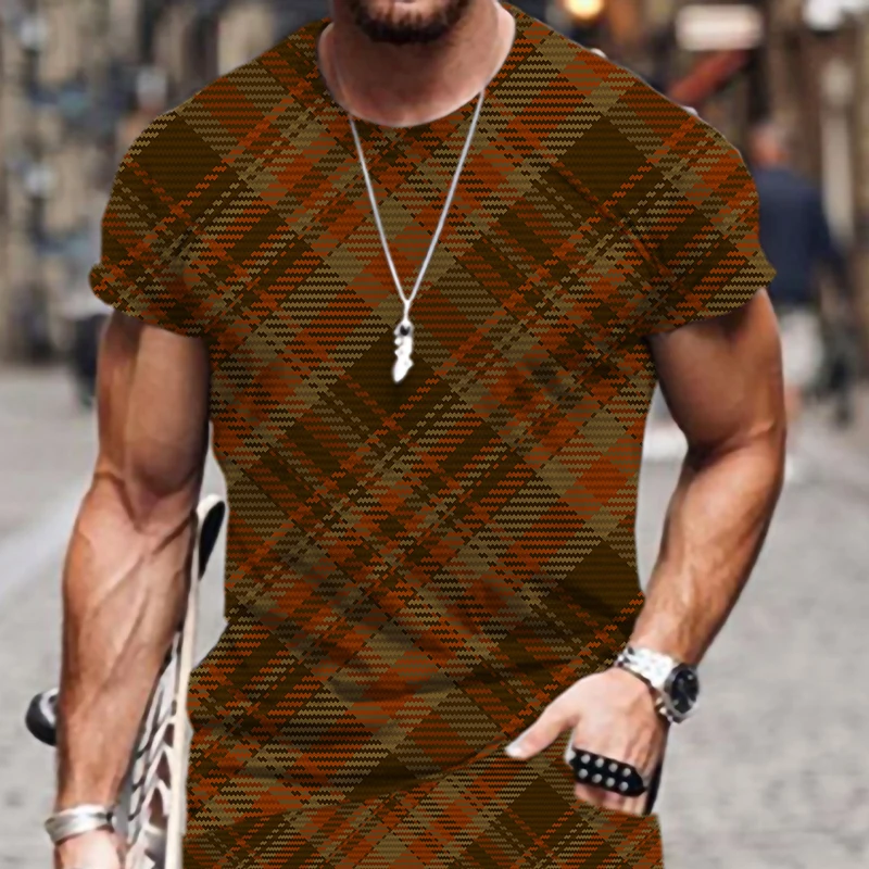 

Hip-hop Men's T-shirts Plaid Stripe Pattern 3D Printed Beach Summer Short Sleeve Street Outfit Tracksuit Funny 2022 New O Neck