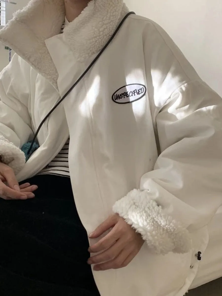 Oversize Jacket Women Winter Warm Coat Ladies Both Sides Wear Lamb Velvet Cotton Clothing Female Fashion Zipper Top Abrigo Mujer