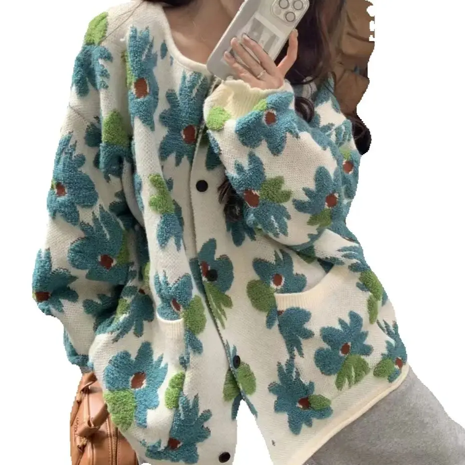 Вязаный кардиган для женщин осень-зима милый жаккардовый уникальный шикарный