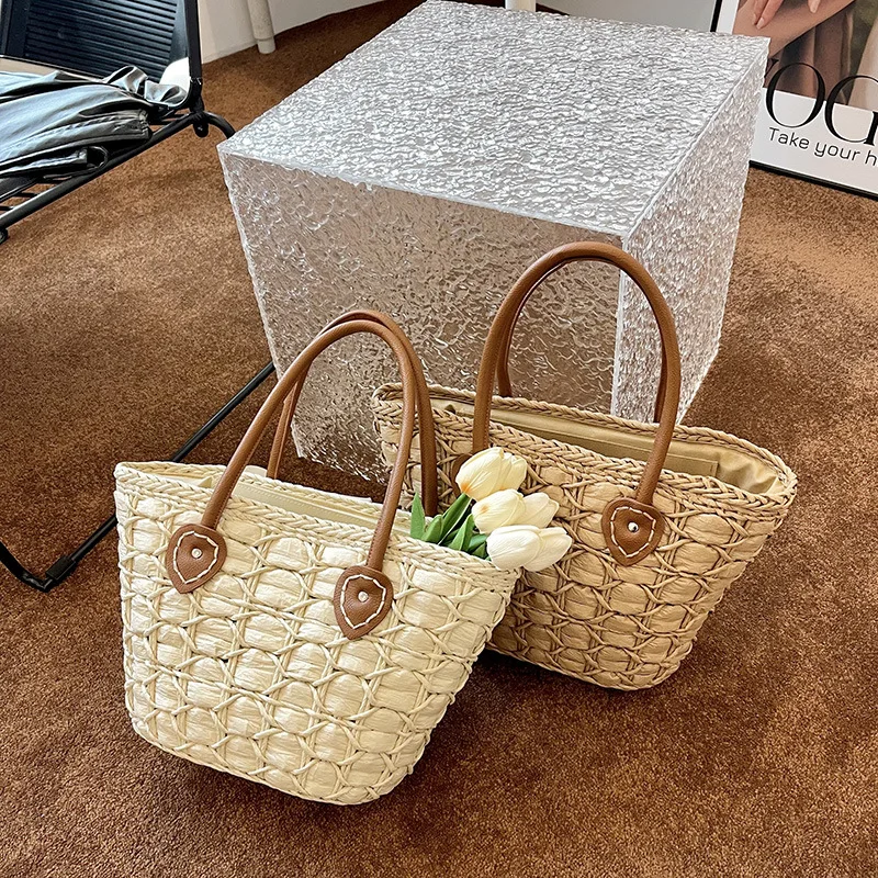 

Korean Fashion Women Shoulder Bag Niche Design Straw Woven Bag Holiday Beach Portable Handbag 2023 Summer Tide Basket Bucket Bag