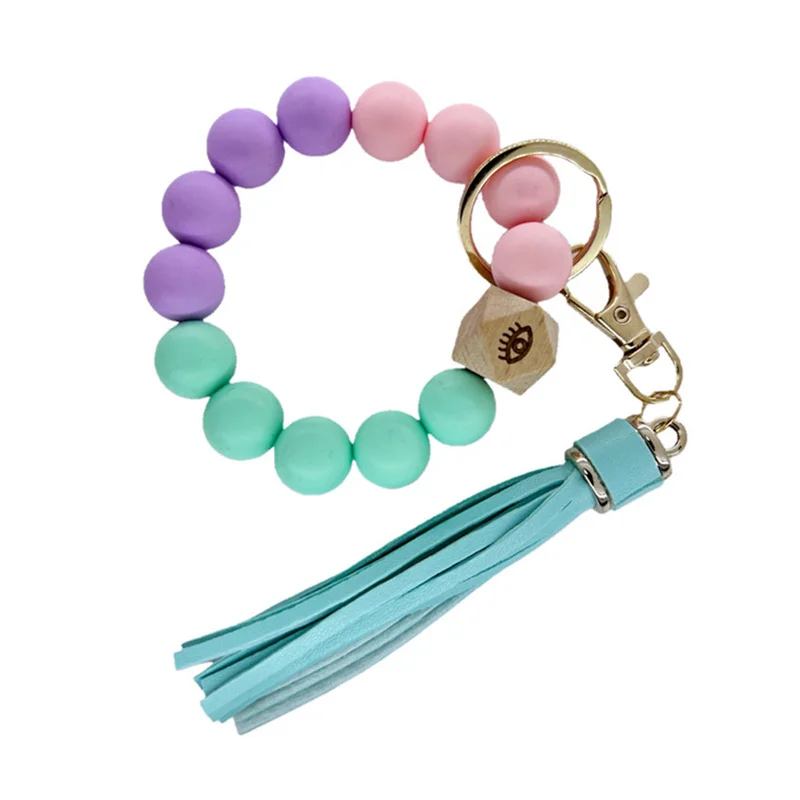 

Silicone Beads Keychain For Keys Wristlet Bracelet Keyring For Women Car Keychain Charms Tassel Fashion Jewelry Wholesale Trendy