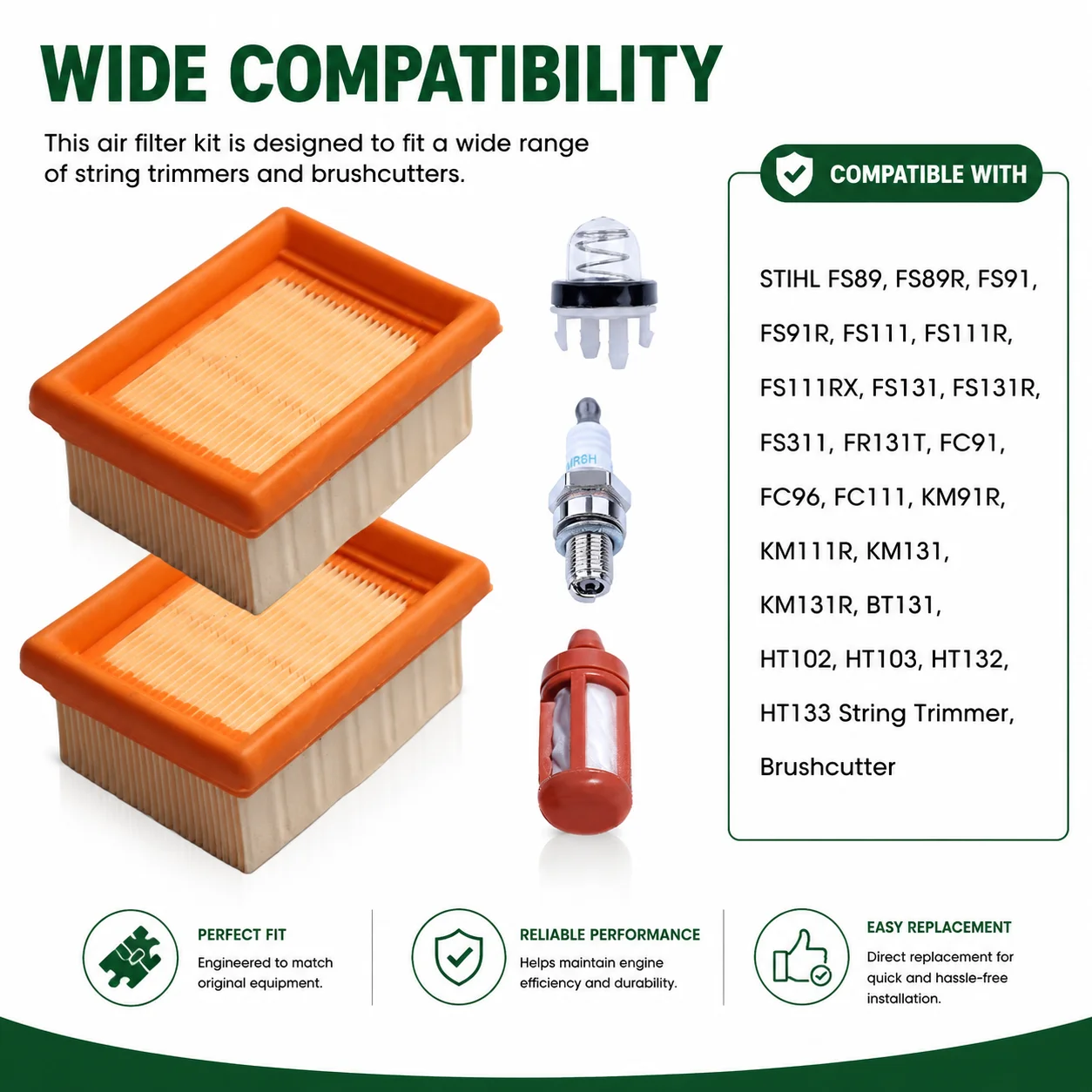 Фото Комплект воздушного фильтра 41801410300 для триммеров Stihl FS89, FS91, FS111, FS131, FS311 с топливным фильтром, свечой зажигания и приводной трубкой (помпой) №3