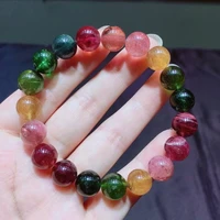 genuine natural colorful tourmaline clear round beads bracelet 10 3mm rainbow candy tourmaline brazil women jewelry aaaaaaa