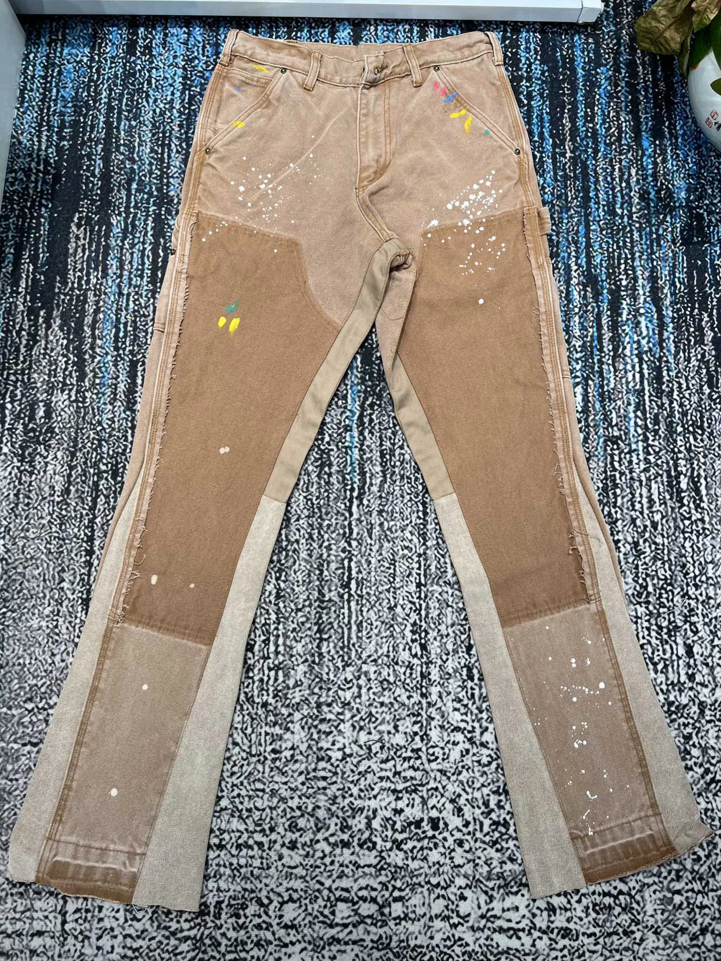 Overalls Pants Ga Spring Summer Men's Splash Ink Graffiti Horn Retro Deconstructed Stitching