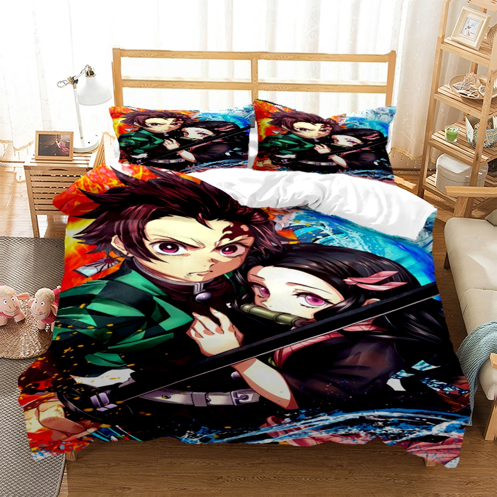 

Demon Slayer Print Three Piece Set Fashion Bedding Article Children Or Adults For Beds Quilt Covers Pillowcases Bedding Set Gift