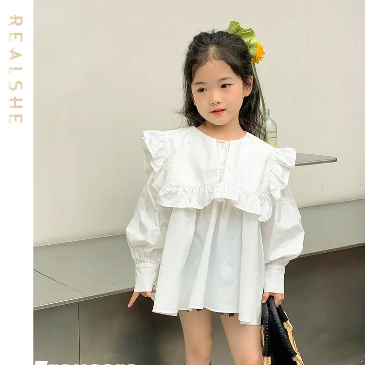 

New Fashion Baby Girl Shirt Infant Toddler Children Loose Blouses Color Long Sleeve Rufflles Tops Summer Baby Clothing