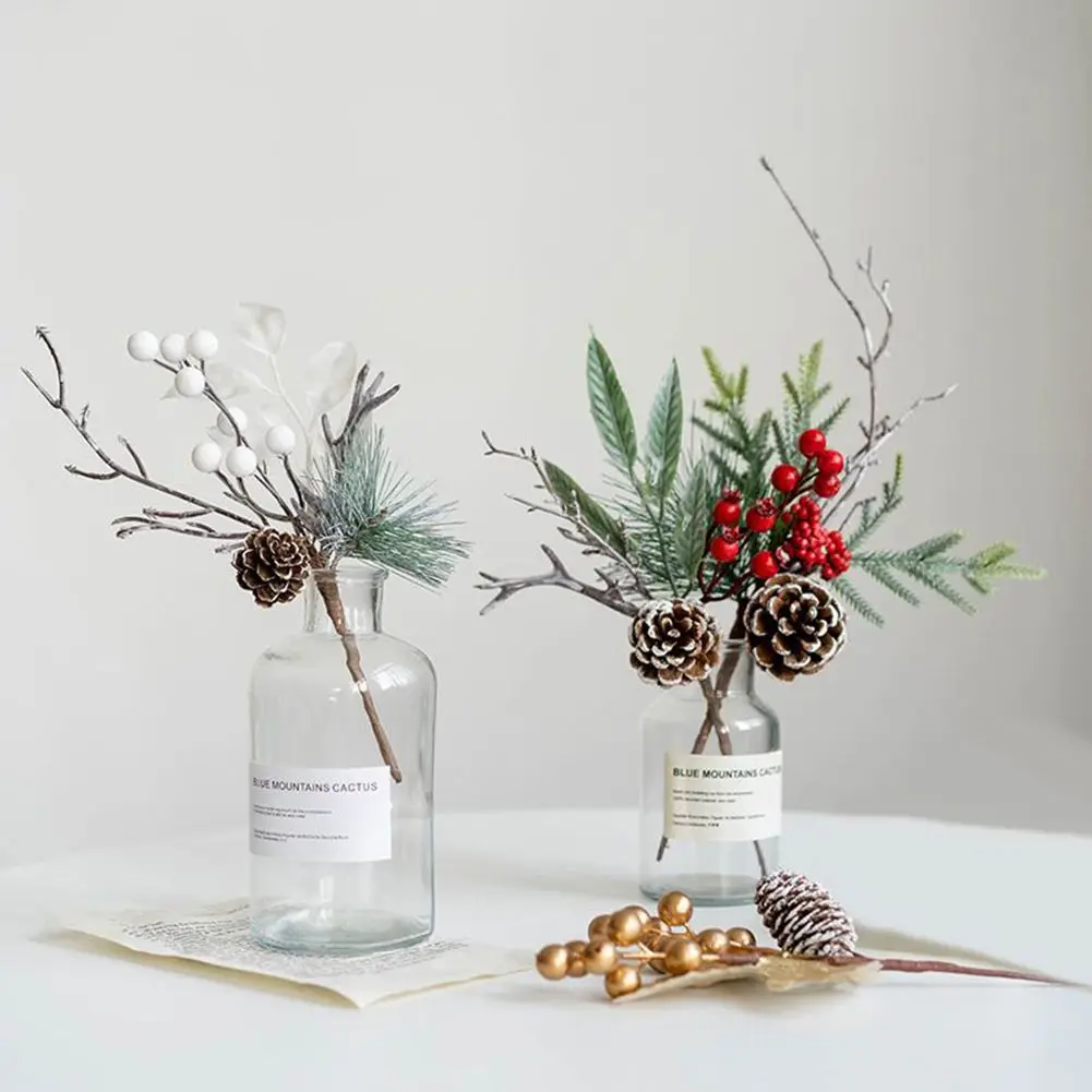 

Christmas Berry Pine Cone Branches Artificial Flower Christmas Decoration For Home Xmas Party Floral Decor DIY Flower Crafts