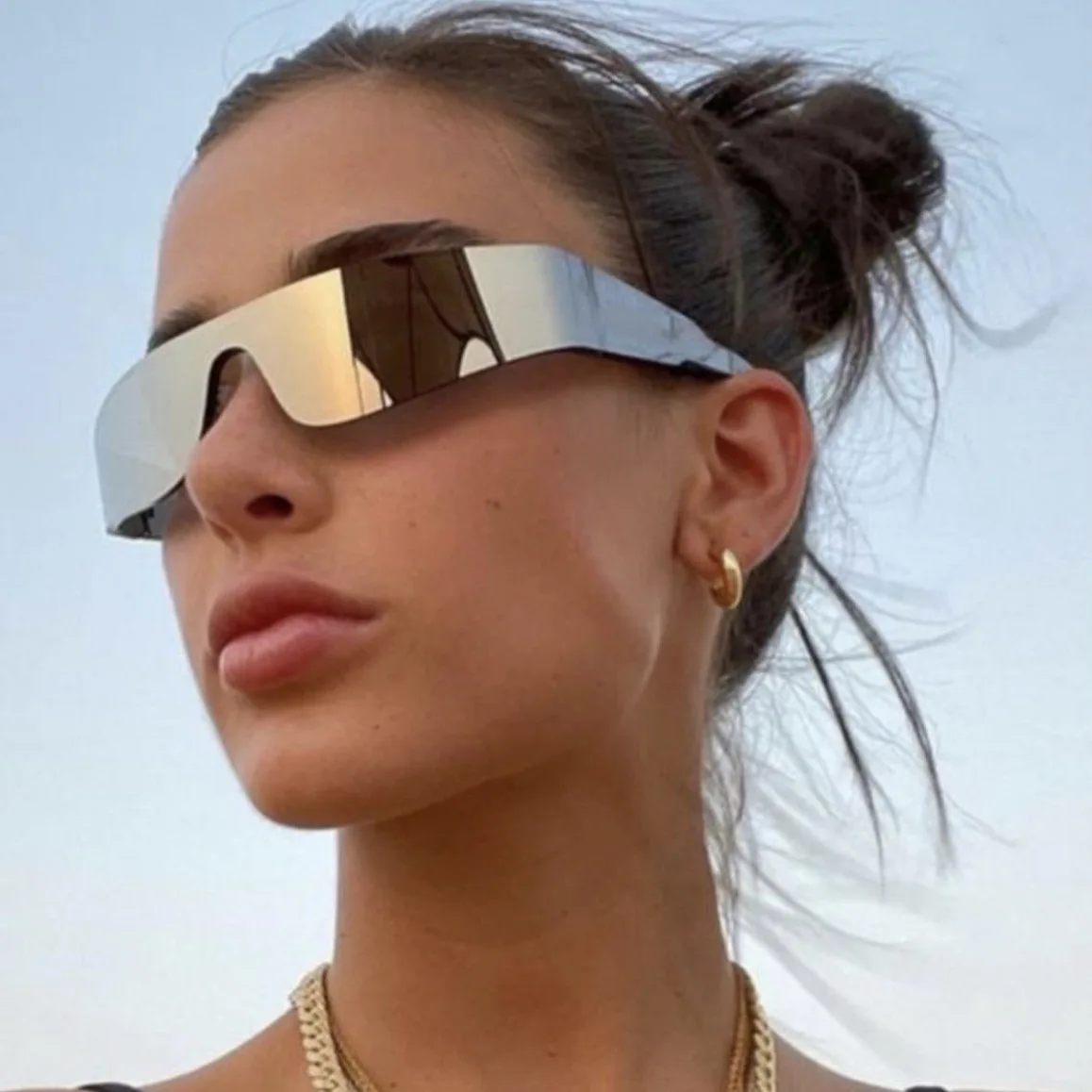 

Designer Brand 2023 New High-quality Cyberpunk Glasses Y2k Pilot Rimless Trend Sunglasses for Men and Women Hot Sell очки