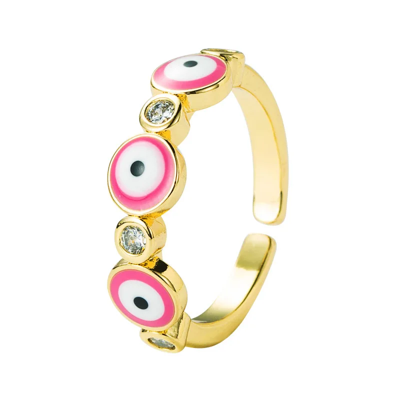 

6 Styles Hip Hop Punk Zircon Enamel Oil Drop Colorful Eye Ring Statement Opening Adjustment Stacking Rings for Women Teen Girls