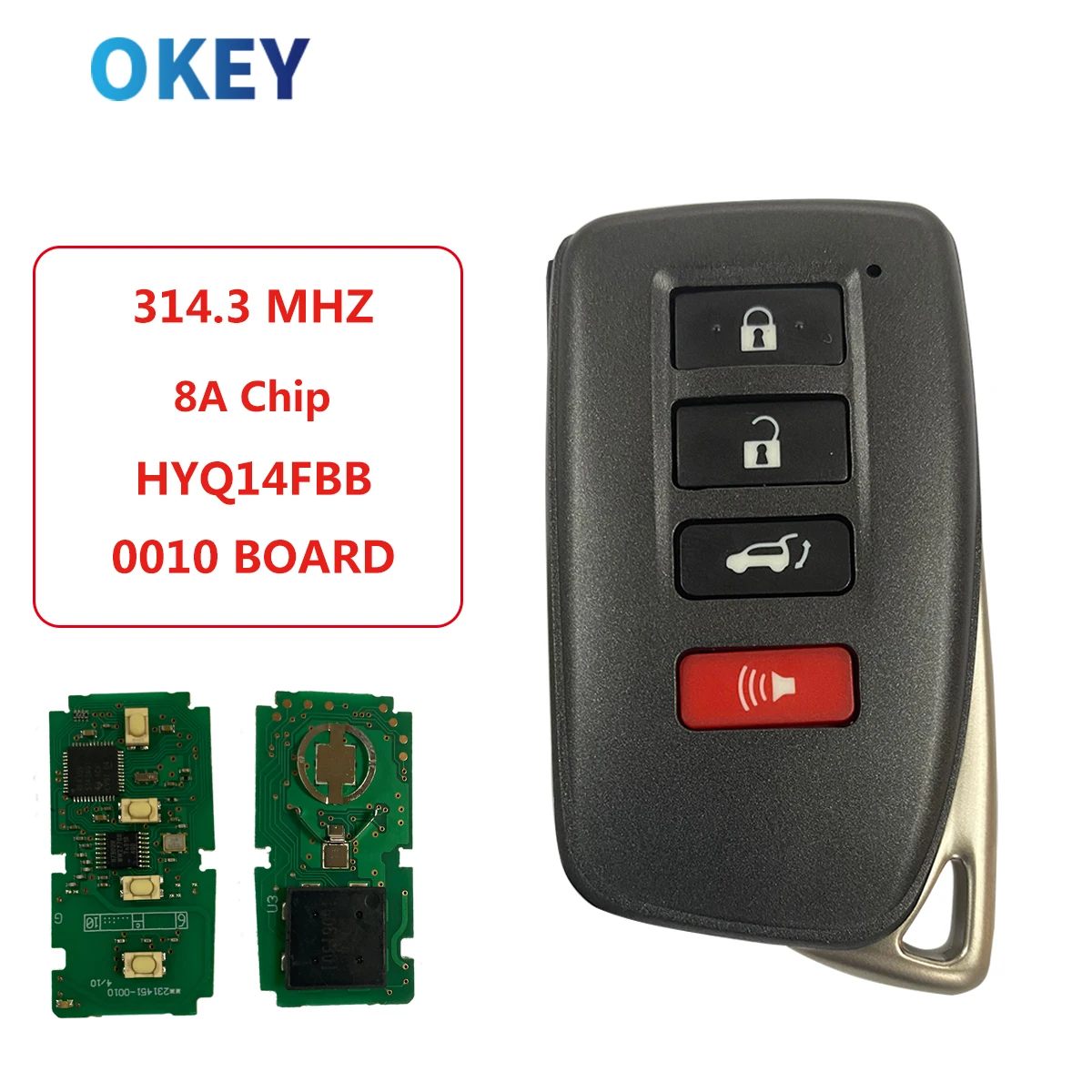 Okey Remote Control Car Key For US Toyota Lexus RX350 RX450H 2016 2017 2018 2019 2020 314.3 FSK 8A Chip Keyless Entry