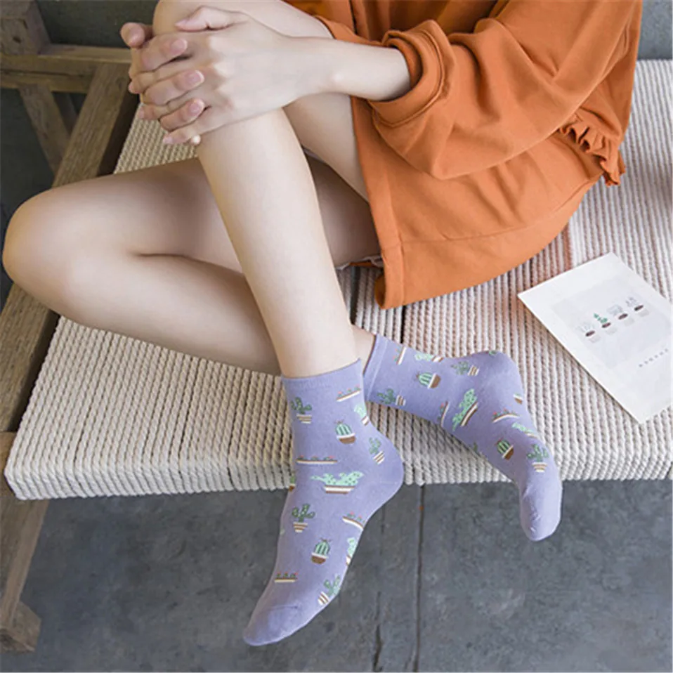 2021 новые носки женские хлопковые простые жаккардовые кактус свежие и дикие