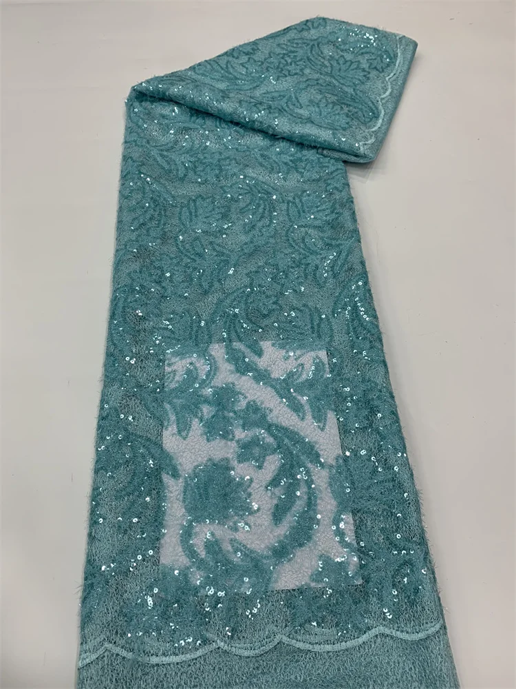 

Teal Green African Lace Fabric 5 Yards High Quality Embroidery Beaded Tulle Lace Nigerian Wedding Luxury Fabrics