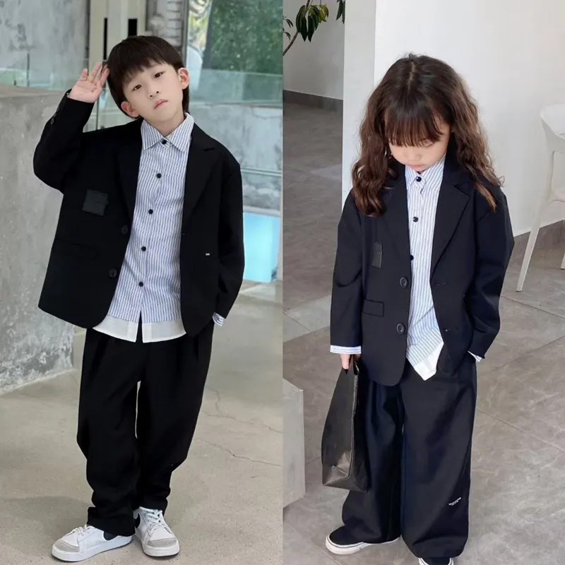 2022 Kids Set Handsome Children's Suit Loose Design Fashion Baby Clothing Set Size 100-160 Coat + Pants 2PCS SET