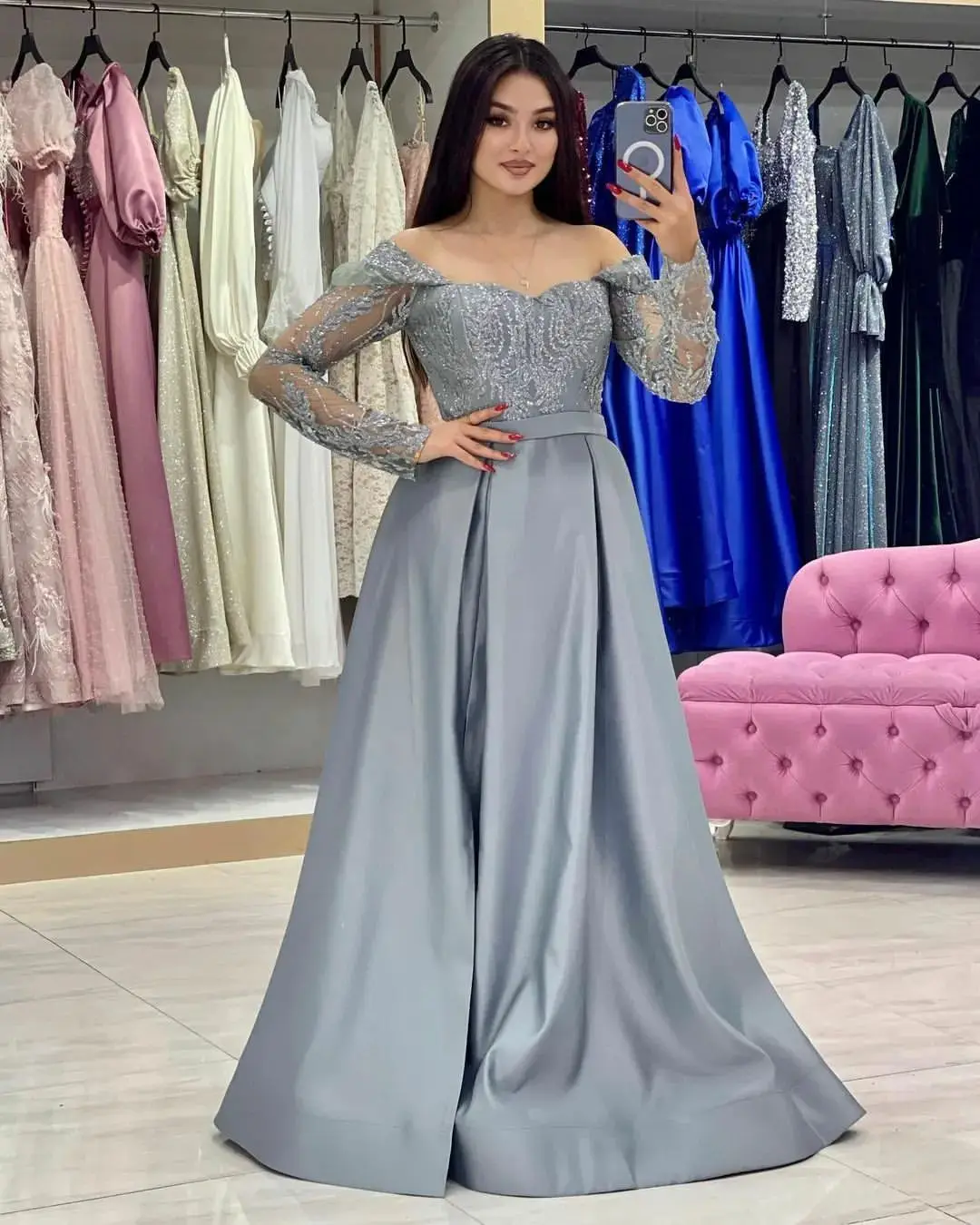 

Женское платье с длинным рукавом FDY Store, ТРАПЕЦИЕВИДНОЕ ПЛАТЬЕ до пола с открытыми плечами и блестками, платье для свадебной вечеринки, официальное платье