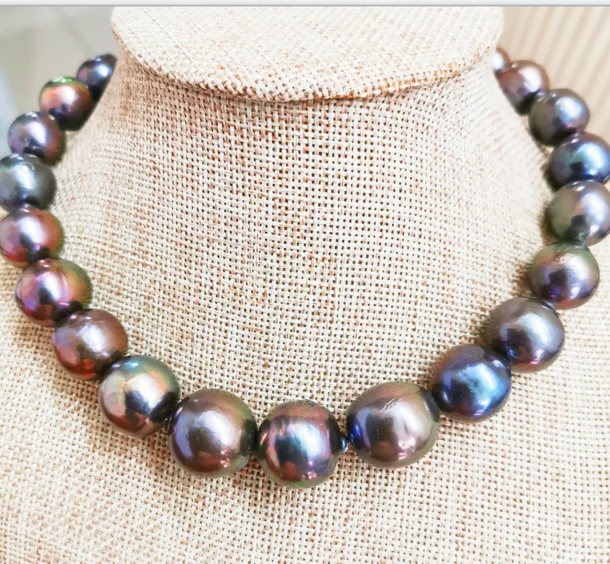 Огромное Жемчужное ожерелье 17 дюймов 14-18 мм тяжелый морской черный павлин