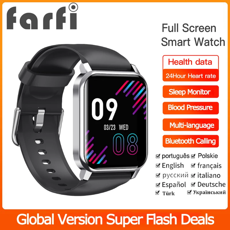 

Farfi Bluetooth Call Smart Watch Full Touch Screen Multi-language Heart Rate Blood Oxygen Monitor Fitness Tracker Wristwatch