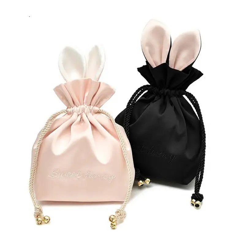

Easter Bunny Ear Bunch Pocket Cute Fur Ball Rabbit Portable Travel Cosmetic Bag Jewelry Storage Bag Festival Decorations