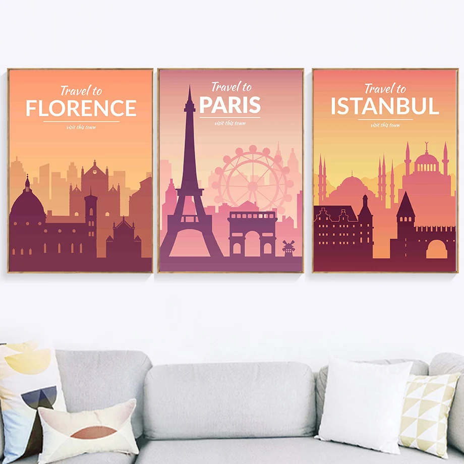 Настенные постеры с изображением Парижа Берлина Барселоны города путешествия