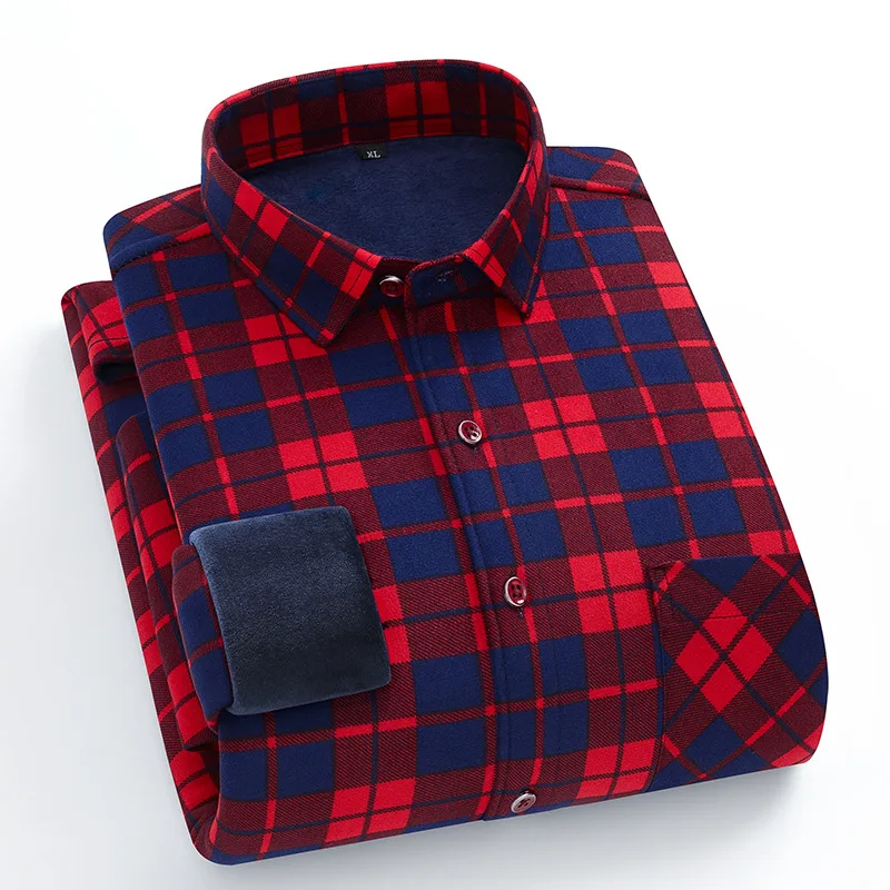 Мужская вязаная теплая рубашка в клетку Повседневная деловая свободного покроя