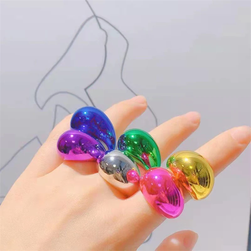 

Hot Sell Gold Silver Color Multicolor Oval Geometric Irregular Acrylic Resin Rings For Women Index Finger Jewelry Vintage Rings