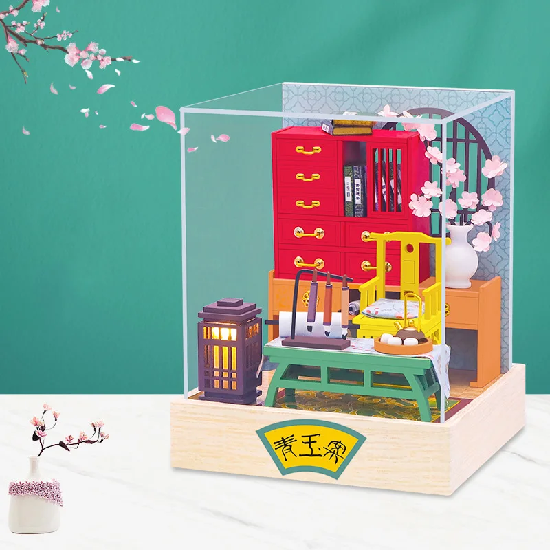 

DIY Miniature House Kit DIY Wood Dollhouses Furniture Chinese Study Building Kit Toys For Children Birthday Gifts
