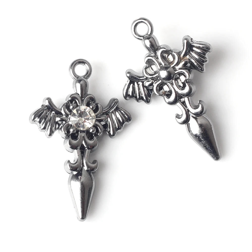 Stop cynkowy proste wbudowane cyrkonie skrzydła krzyżowe Charms 10 sztuk/partia dla majsterkowiczów modne kolczyki wiszące akcesoria do wyrobu