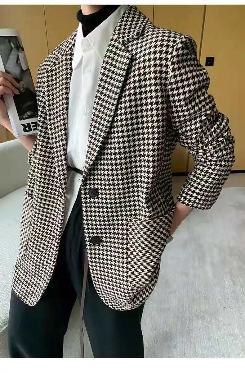 

Женский клетчатый костюм, модная новинка, высококачественное шерстяное пальто, подчеркивающее талию, универсальный утепленный кардиган из хлопка
