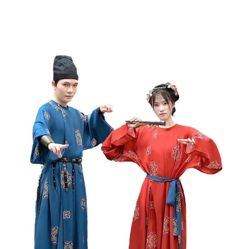 Платье Hanfu с круглым вырезом для пар Красивая зеленая одежда фотоальбом принтом