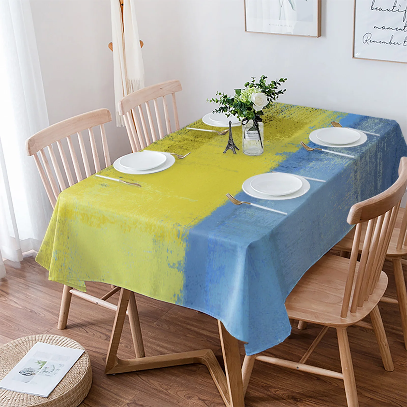 

Абстрактная масляная живопись, Геометрическая желтая скатерть, водонепроницаемый обеденный стол, прямоугольная круглая скатерть, украшение для дома и кухни