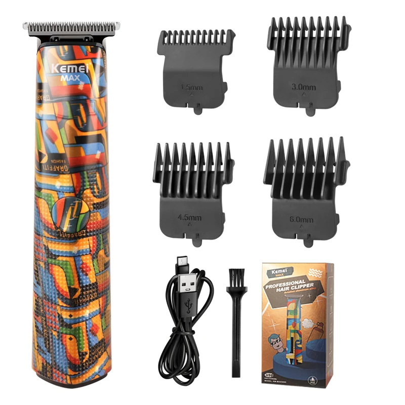 Kemei Electric Hair Clipper Hair Trimmer Barber For Men Finishing Tool Reciprocating Random Graffiti Pattern Electric Men Razor