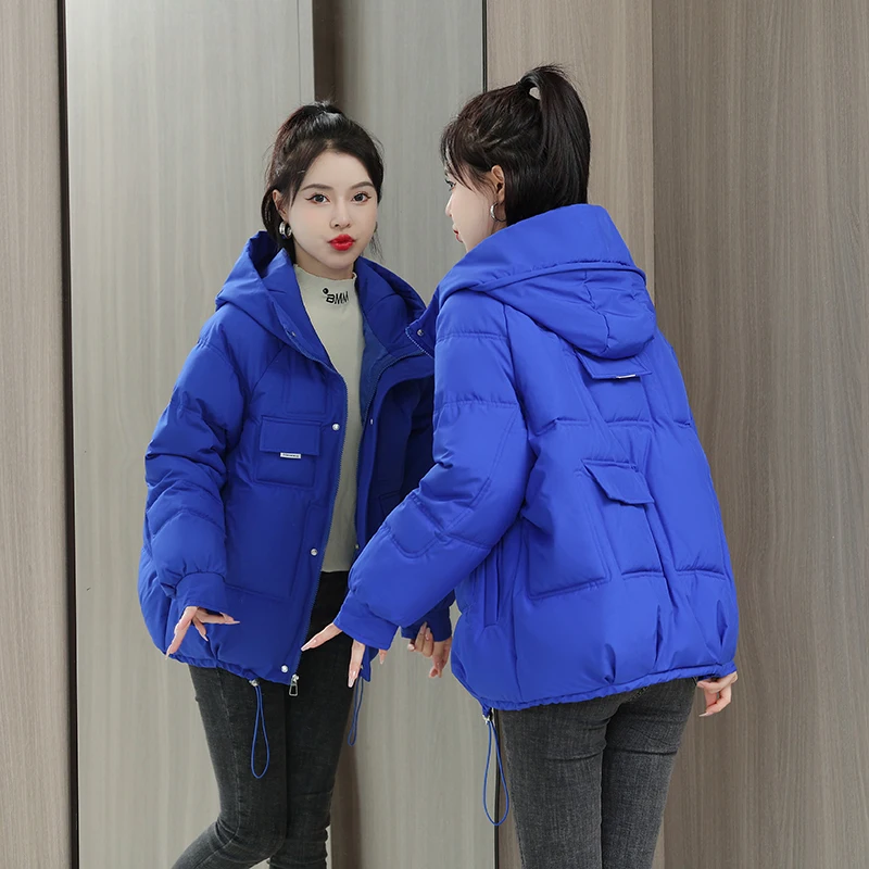 2023 Winter Jacket women Short Womens Parkas Thicken Outerwear loose hooded Coats Zipper Female Slim Cotton padded basic tops