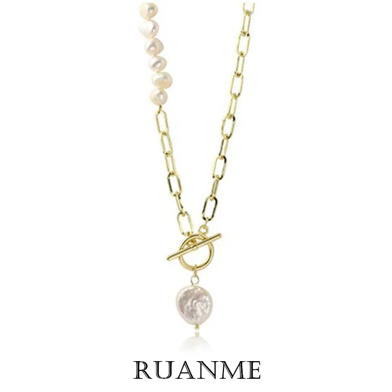 

French Irregular Baroque Natural Freshwater Pearl Necklace Fashion Geometric Circular Pendant OT Collarbone Chain Fine Jewelry