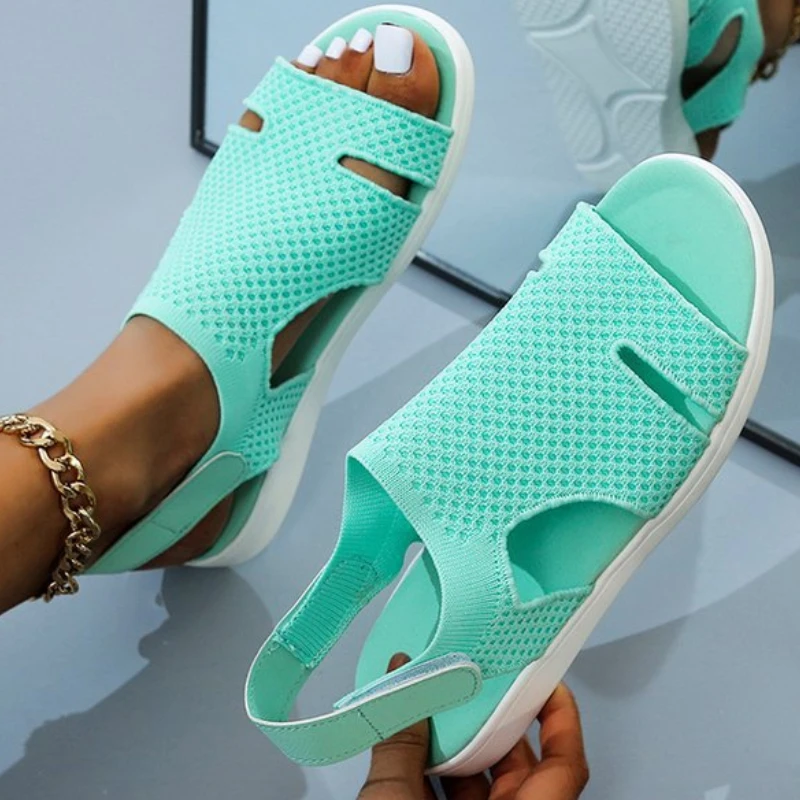 

Large Size Sandals for Women Solid Color Round Head Flat Bottom Shoes Lightweight non-slip Beach Slippers Sandalias De Mujer